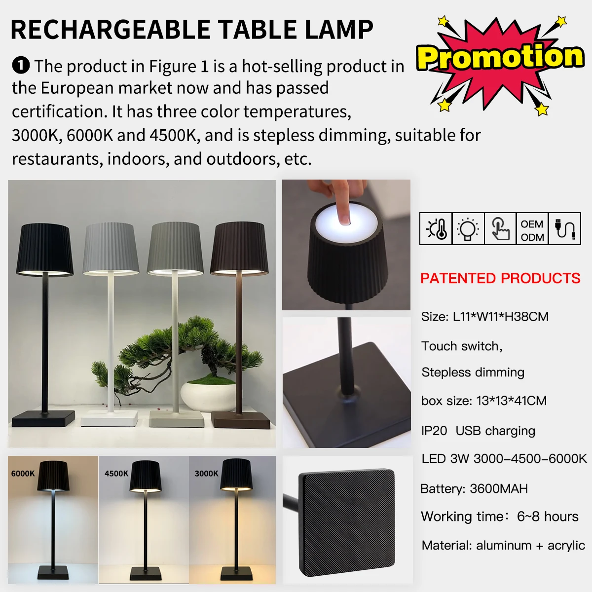 Cordless Desk Hotel Aluminium Modern Design Nordic Led Table Lamps Restaurant Rechargeable Battery Bar Hotel Portable Light