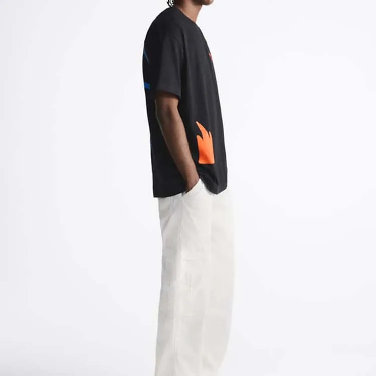 Korean fashion flame pattern men t shirts front contrast graphic prints t shirt