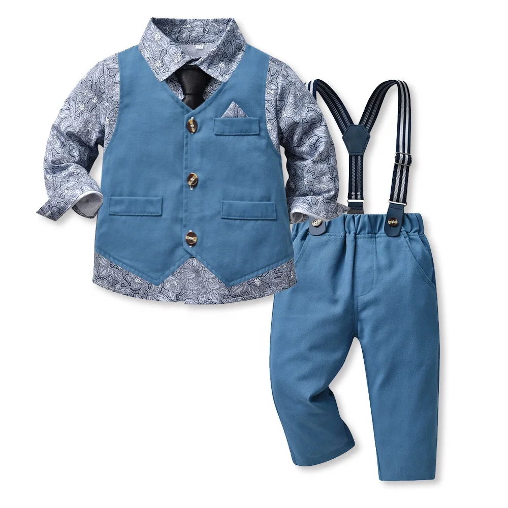 Boys Straps Set Spring And Autumn Models Fashion Handsome Kids Baby Week-Old Small Host Performance Clothes Set