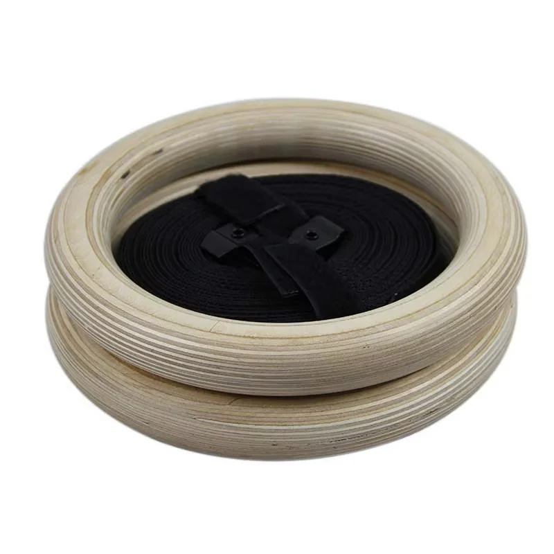 Fashional Designs 32mm Nylon Gym Rings Cheap Wooden Gymnastic Rings for Sports & Entertainment
