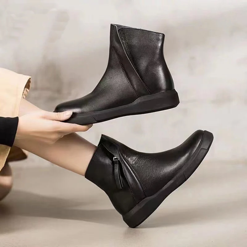 Solid Color Genuine Leather Boots Woman Ladies Fashion Ankle Chelsea Boot
