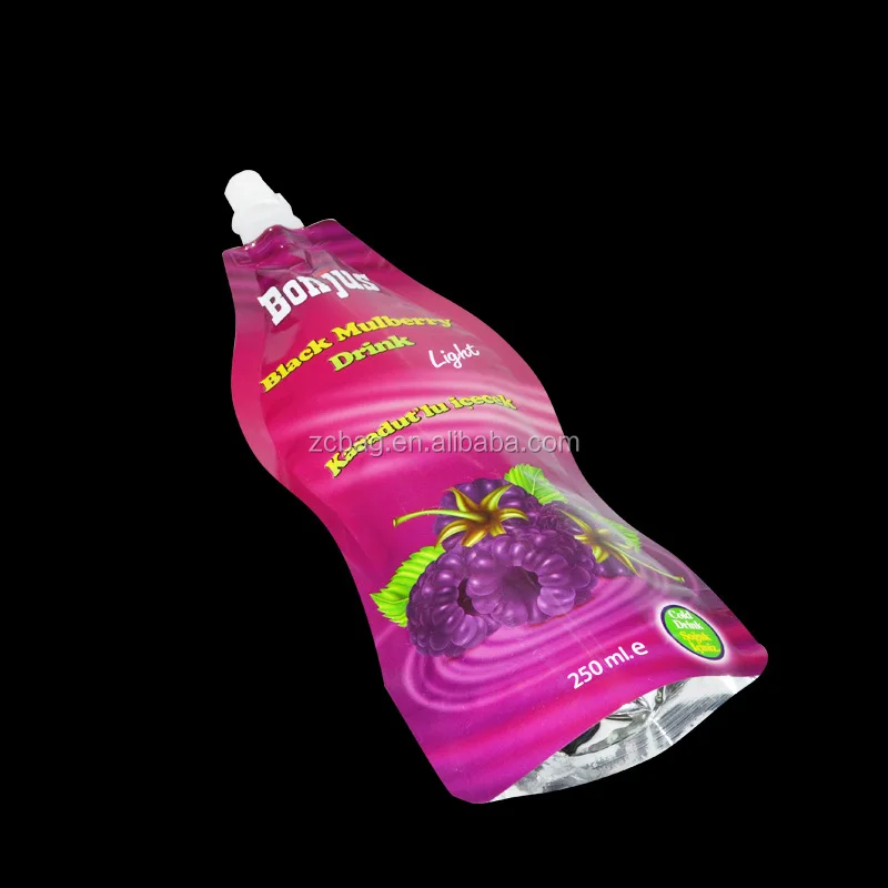 Moistureproof Grape Juice Tomato Juice 125ml Pouch Spout Nozzle Mylar Aluminium Metalized Flexo Gravure Embossing Packaging Bag