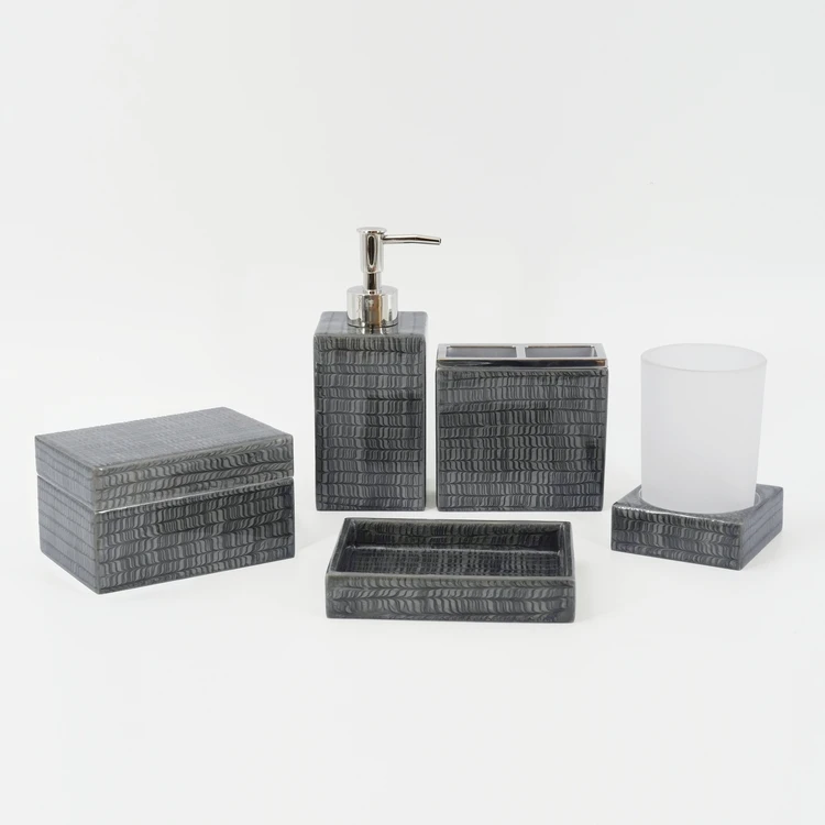 Well Designed Cheap Grey Resin Plastic Bathroom Accessories Bath Set