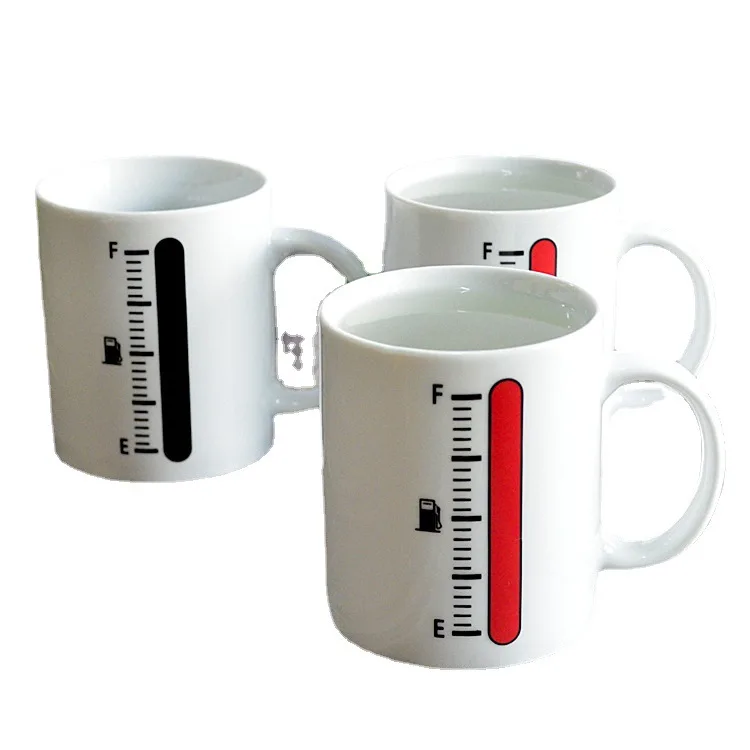 Customized  Heat Sensitive Tank Up Fuel Gauge Thermometer Color Changing Magic Ceramic Coffee Mug