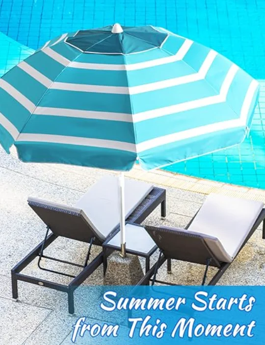 Custom Beach Umbrella Parasols with sand anchor , UV 50+ Protection Outdoor Sunshade Umbrella with Carry Bag for Patio Garden