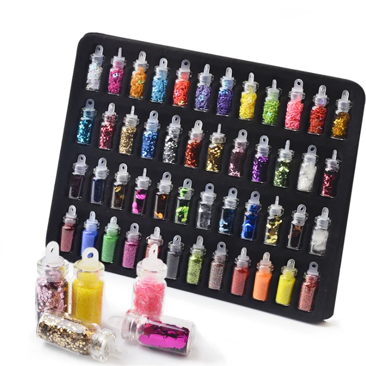 Manicure 48 color bottle set mixed color chunky glitter powder sequins hexagon slice caviar DIY nail decoration