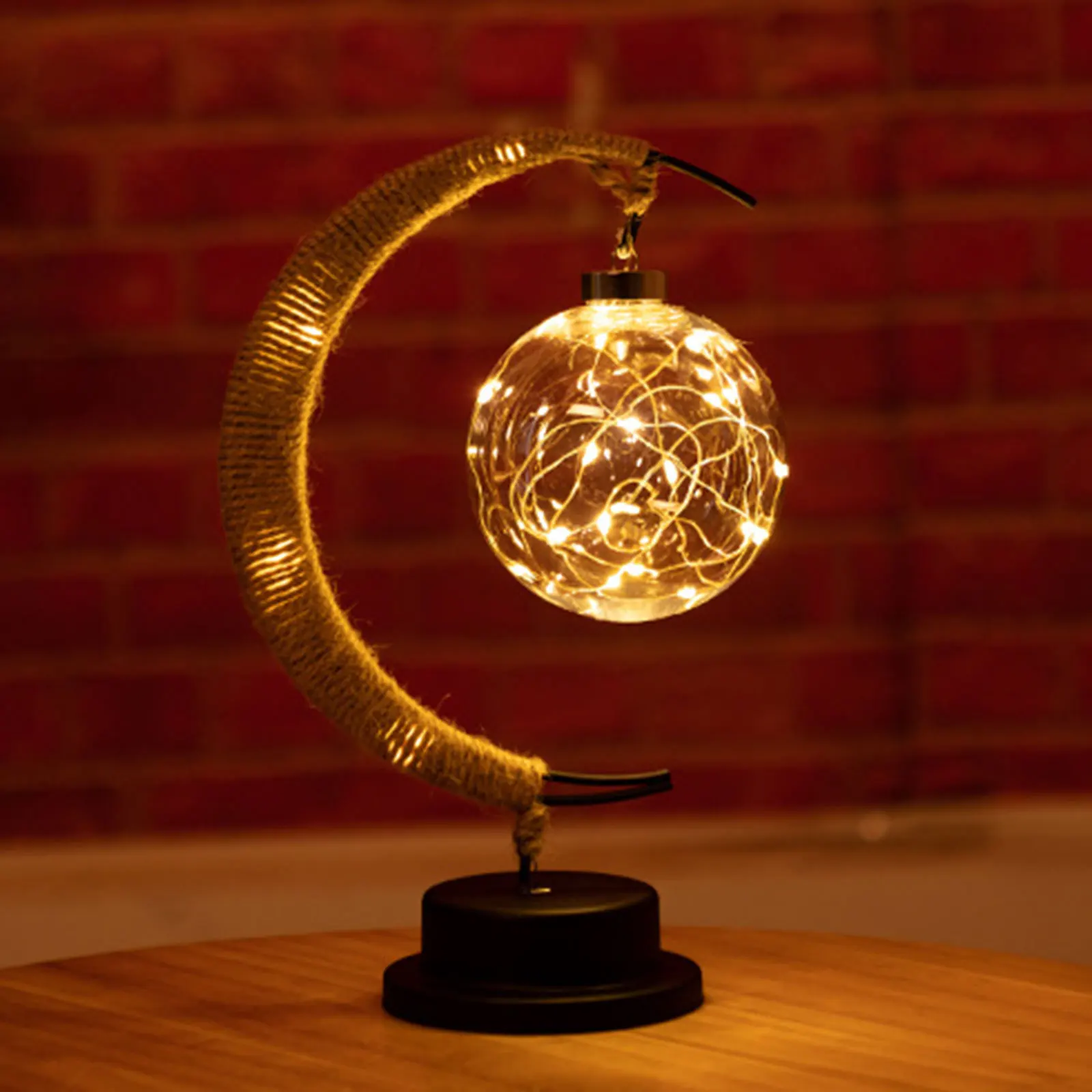 Светодиодный ночник Moon Sepak Takraw из ротанга ручная работа пеньковая веревка железный украшение для