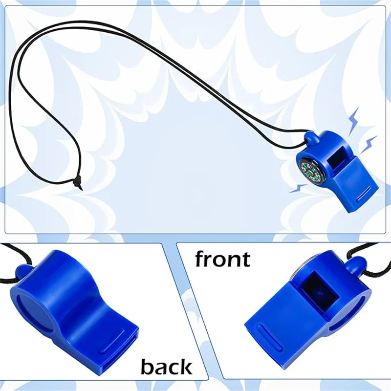 2 in 1 Function Plastic Whistles with Compass Emergency Survival Loud Safety Whistle with Lanyard for Hiking Camping Hunting