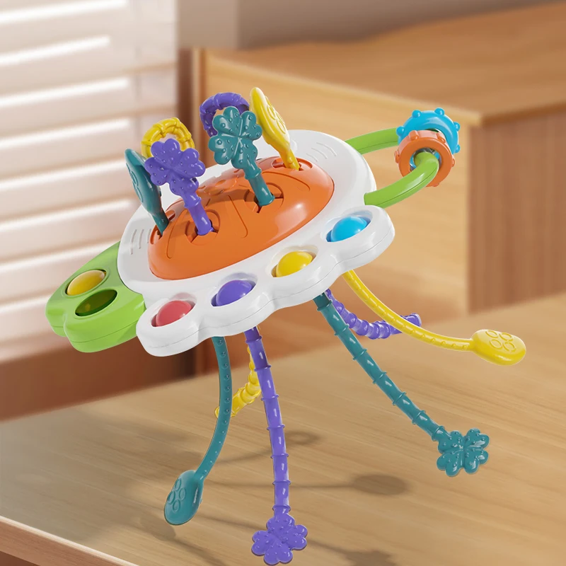 Hand Coordination Sensory Interactive Toy Owl Pull String Toy 6 Ropes Montessori Early Educational Toys with Activity Buttons