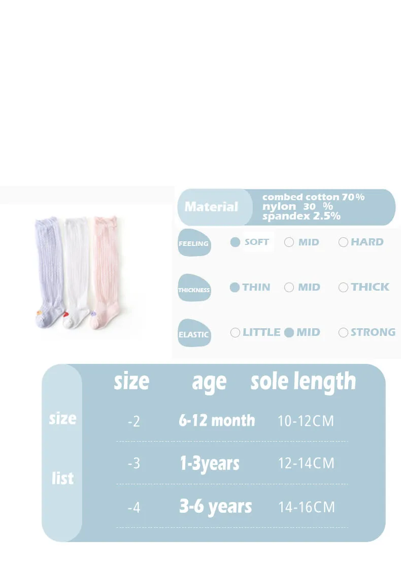  Solid Plain Design Kids Children Knee High Cotton Candy Color Tube Baby mesh