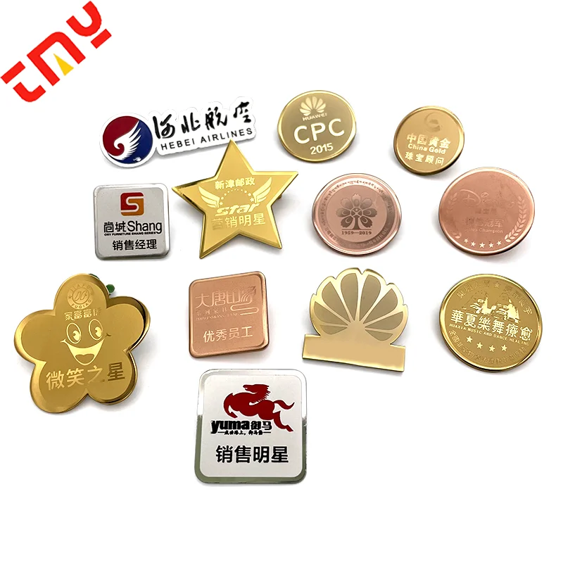 Custom Printed Metal Epoxy Covering Lapel Pin Retractable Gold Metal Name Badges With Magnetic Back