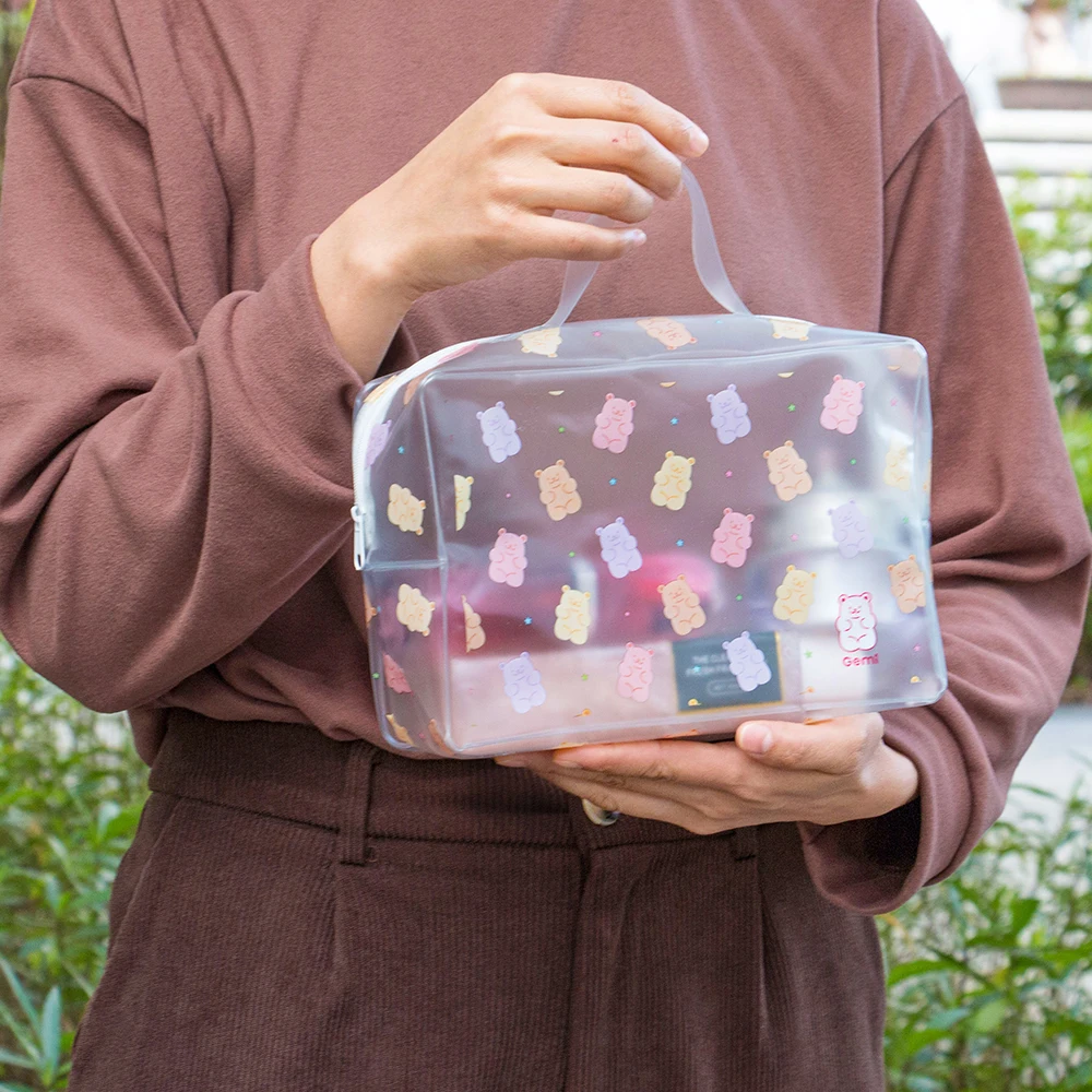 KONCAI Travel make up accessories terry cloth clear zipper pouch beauty vanity organizers cosmetic bags and cases for makeup