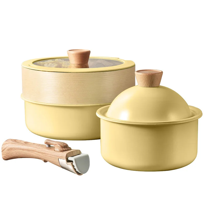 Custom Simple and Fresh Household Aluminium Stock Pot Set Double Bottom Thickened Non-Stick Combination Modern Design Gift Pot