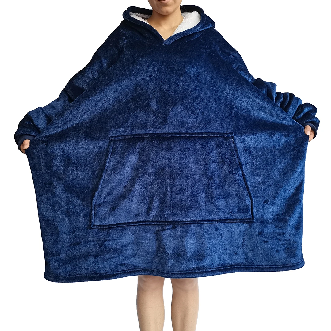 custom wholesale Oversized comfortable Sherpa Wool wearable blanket hoodie Chunky sheep wool sweatshirt  sleeves and pockets
