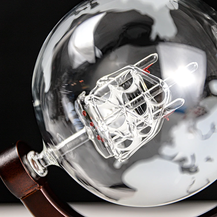 Globetrotter Etched Globe Spirits Decanter With Matching Glasses And Bar Funnel