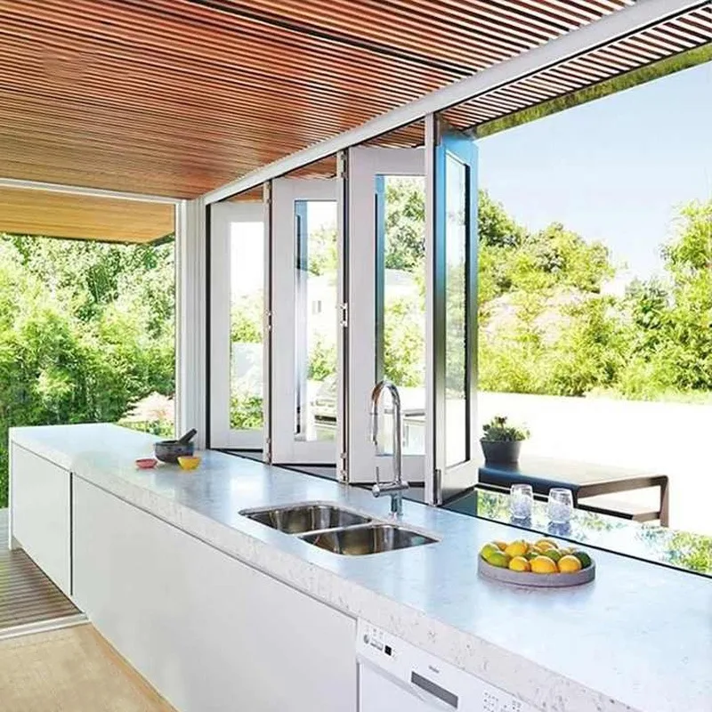 Aluminum Folding Windows Double Tempered Glass Organ Style Horizontal Sliding Folding Windows