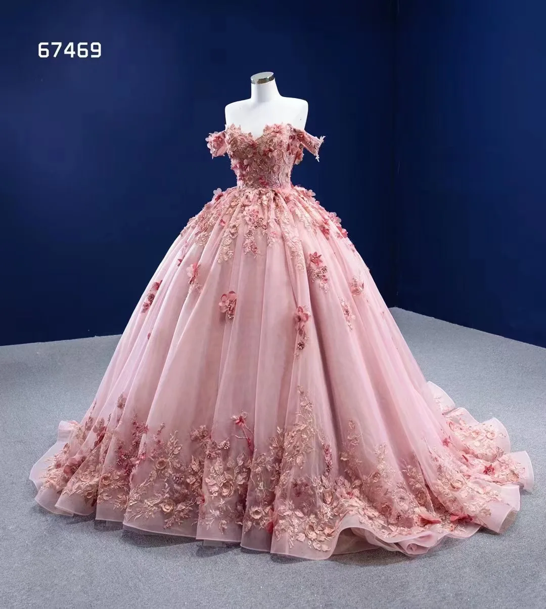 Feishiluo  3D Flower Wedding Ballgown Latest Gown Evening  Prom dress  off- Sleeves Luxurious Fluffy Bride Gowns