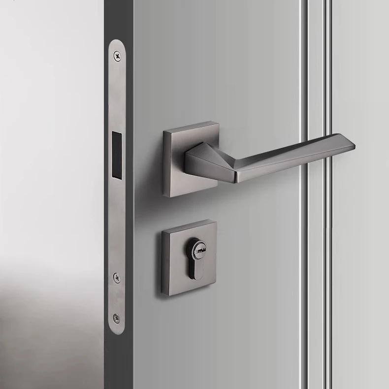 Modern Door Hardware Square Rosette Zinc Alloy Room Black Door Lever Handle Interior Silent Privacy Lock Mortise Door Handle