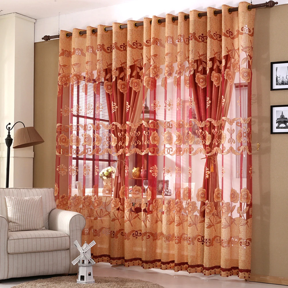 Polyester hot sale floral design beautiful window curtains set  luxury modern bedroom living room curtains