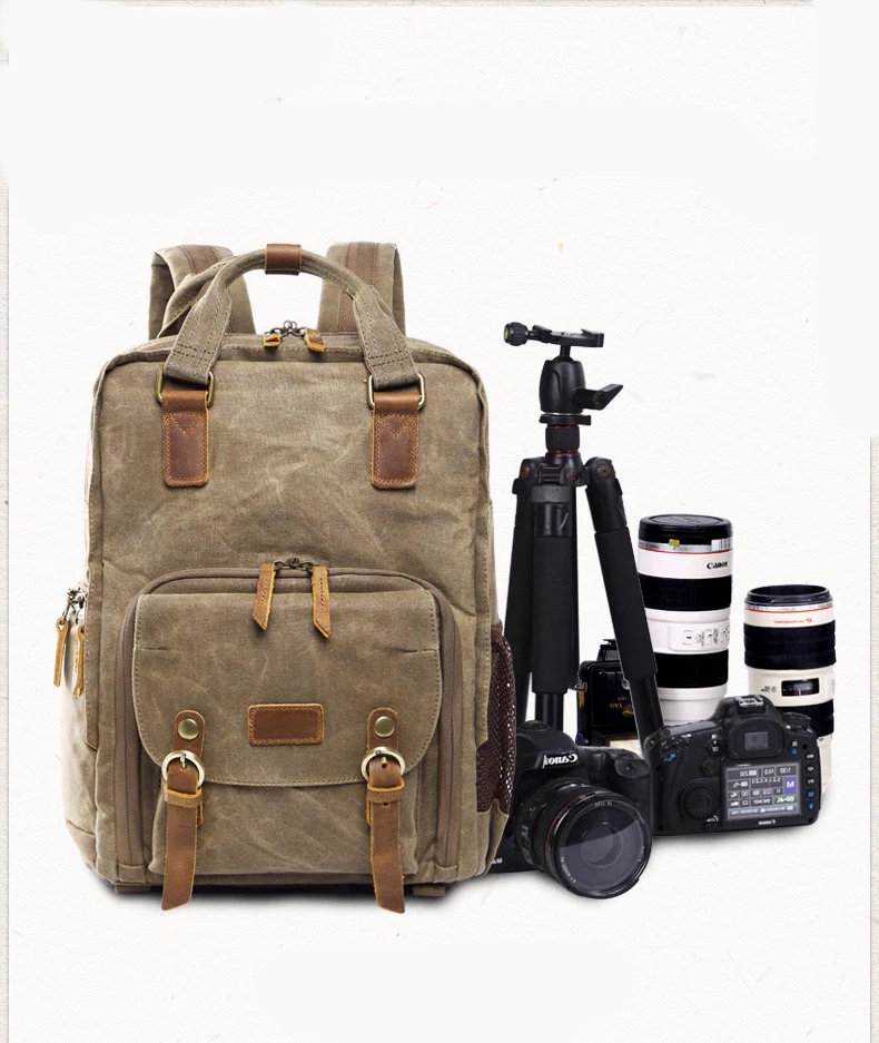 
Waxed Canvas Professional Camera Bag Backpack 