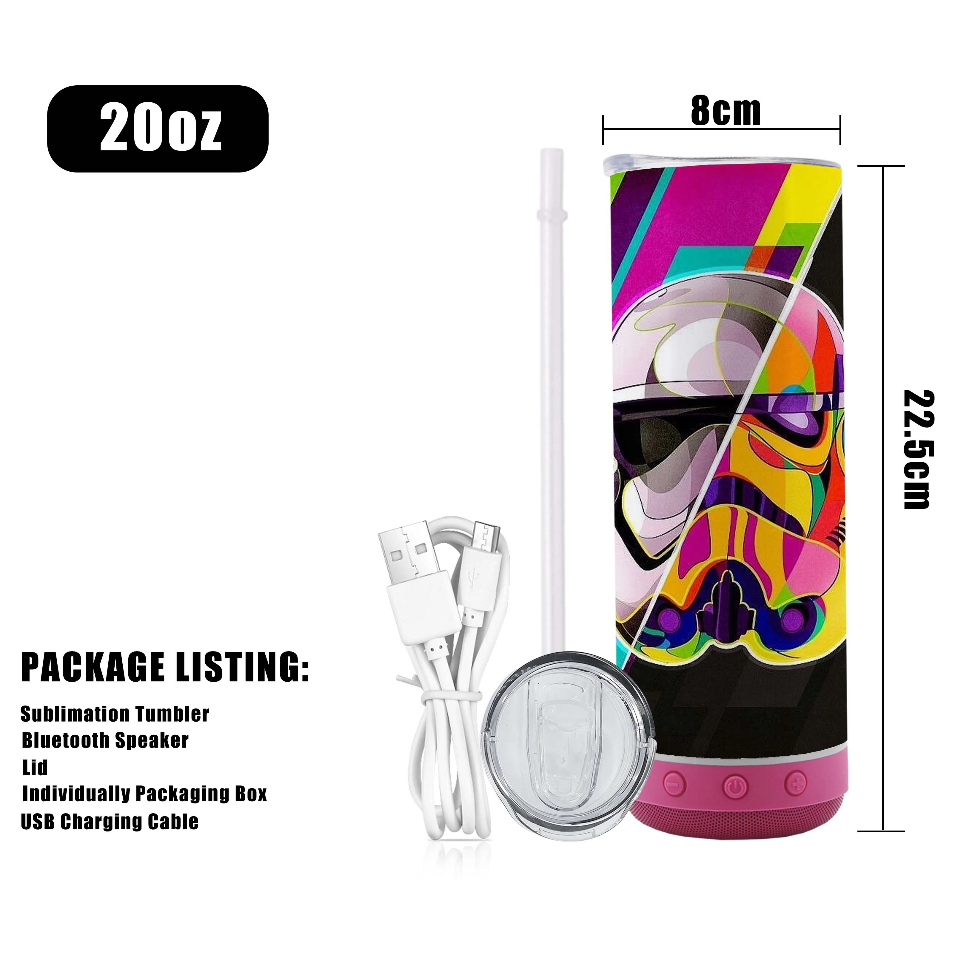 Best Seller 20oz Price Rock Straight Stainless Steel Sublimation Blanks Smart Speaker Tumbler Manufacturers with Straw and Lid