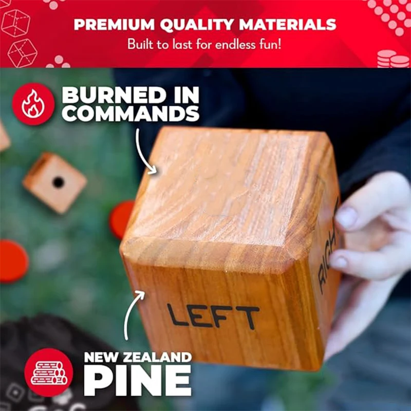 Giant Right Center Left Wood Yard Dice Game Indoor Outdoor Waterproof Jumbo Wooden Lawn Game Big Backyard Dice Game for Family