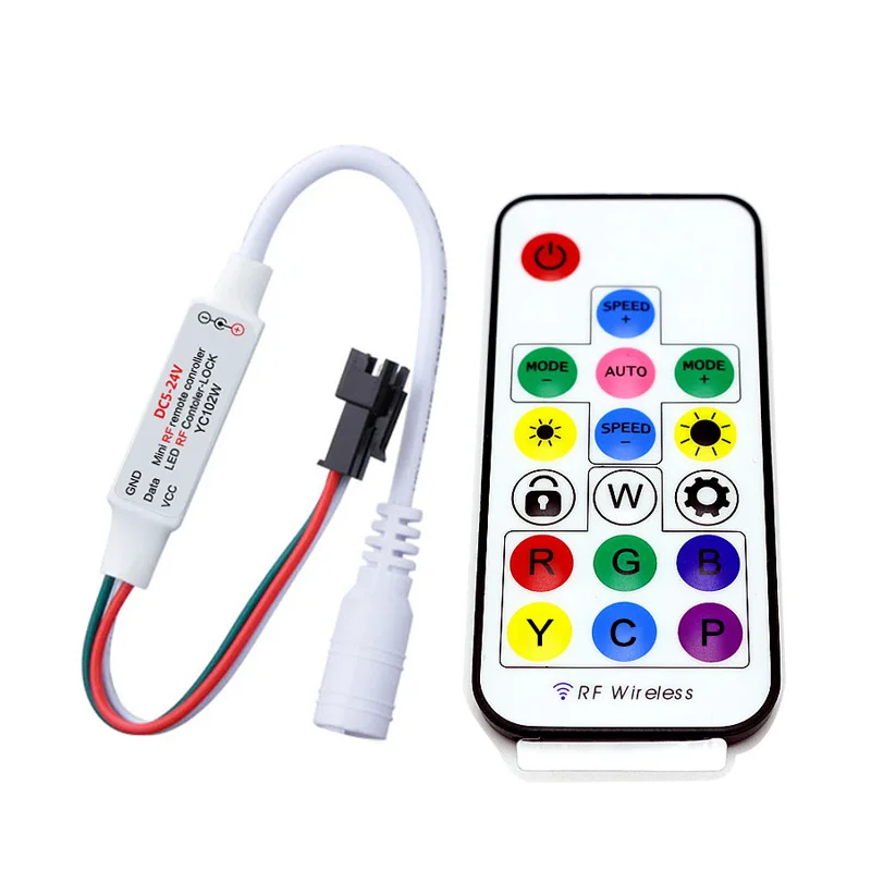 Factory sales 5V 24V full color spi mini rf 17key remote control led pixel Light controller for WS2811WS2812B WS2813 USC1903
