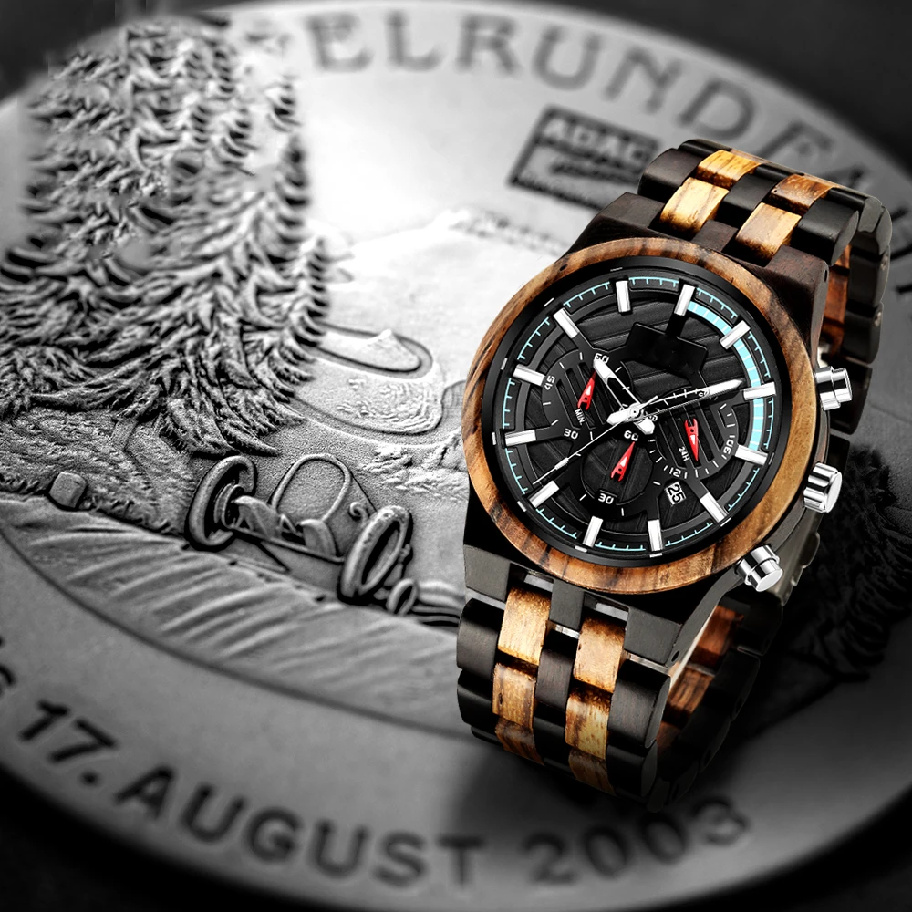 Новые водонепроницаемые деревянные кварцевые мужские часы