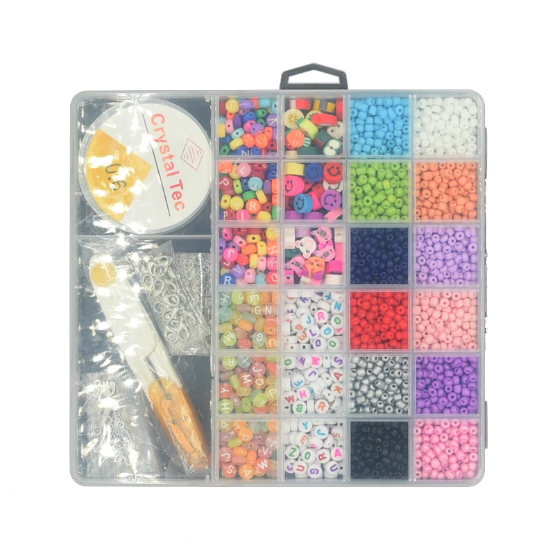 Hot Sales Crystal Tec Alphabet Glass Seed Polymer Clay Letter Beads Scissor Accessories Set For DIY Beaded Necklace