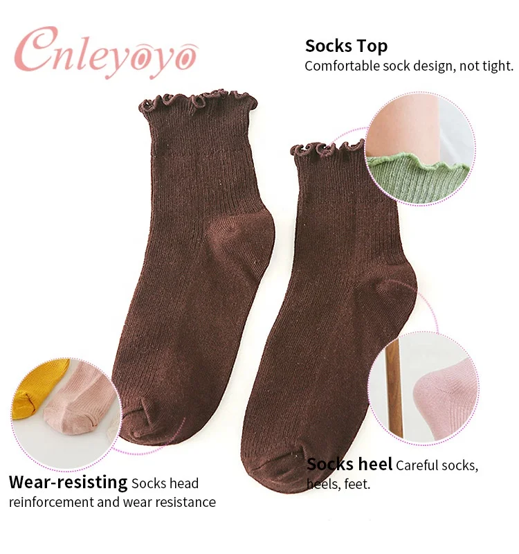 Оптовая продажа, цветные Веселые носки с рюшами, высококачественные хлопковые носки с оборками для женщин и девочек