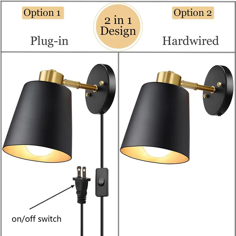 American retro industrial swing arm wall lamp bedroom bedside with switch American and European plug hanging lamp reading light