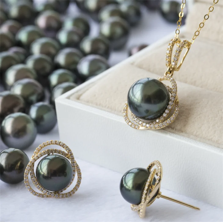 3A grade 9-10mm round peacock seawater sea pearl price natural big black wholesale real  loose tahiti tahitian pearl