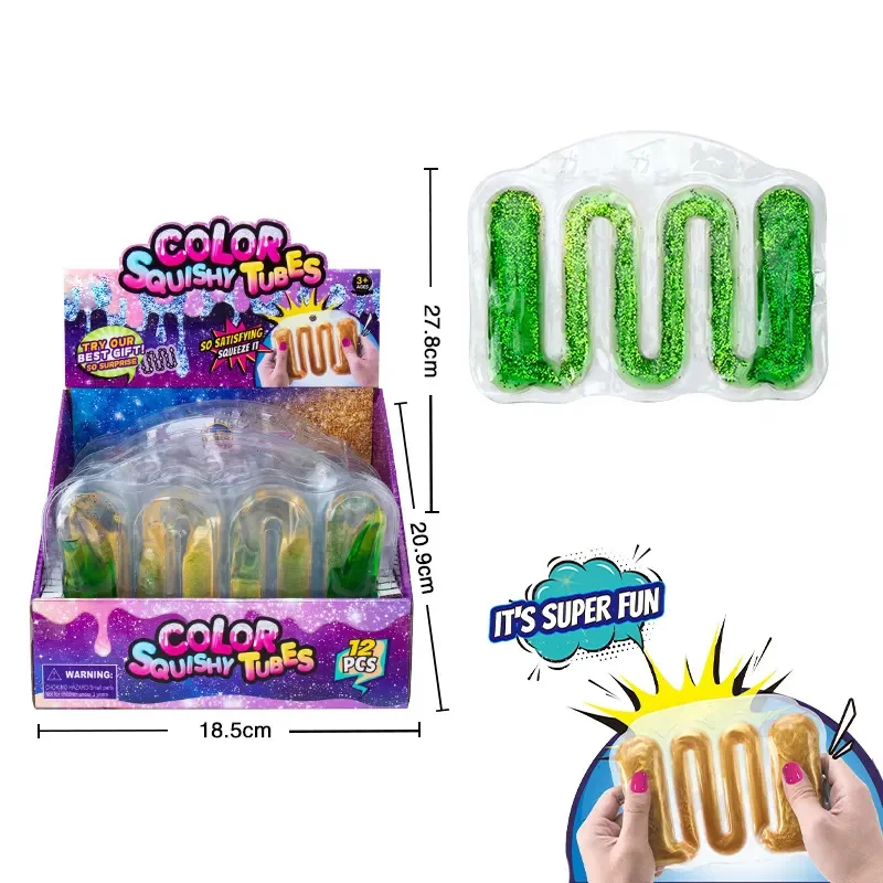 EPT 12pcs/set stress-relieving toys pinch snake water bar bag sensory Tubes fidget toys for kids adults