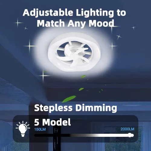 Ceiling Smart Home Lights Fan Dimmable 5 Wind Speeds Remote Control LED 14 inch Ceiling Fan For Bedroom Kitchen