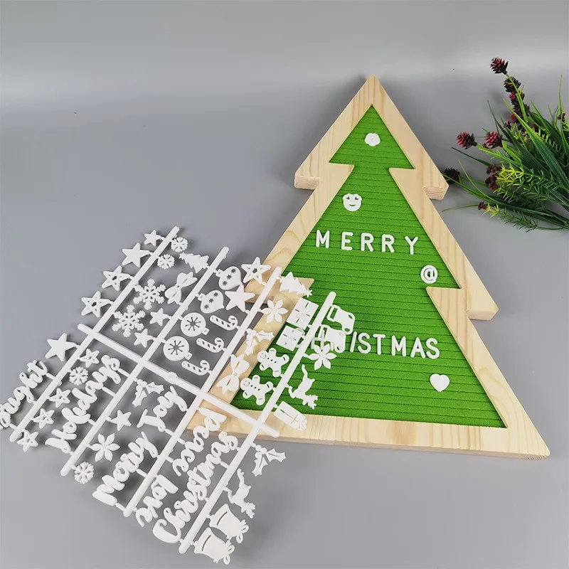 Christmas Tree Felt Letter Board Wood Frame Letterboard Wooden Felt Message Board for Christmas Decor