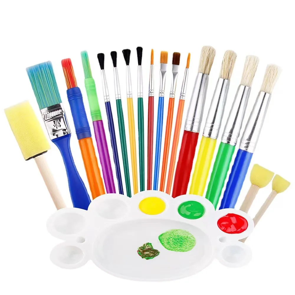 Keep Smiling Candy Color Kids Plastic Handle Painting Brush And Palette DIY Painting Kit For Painting