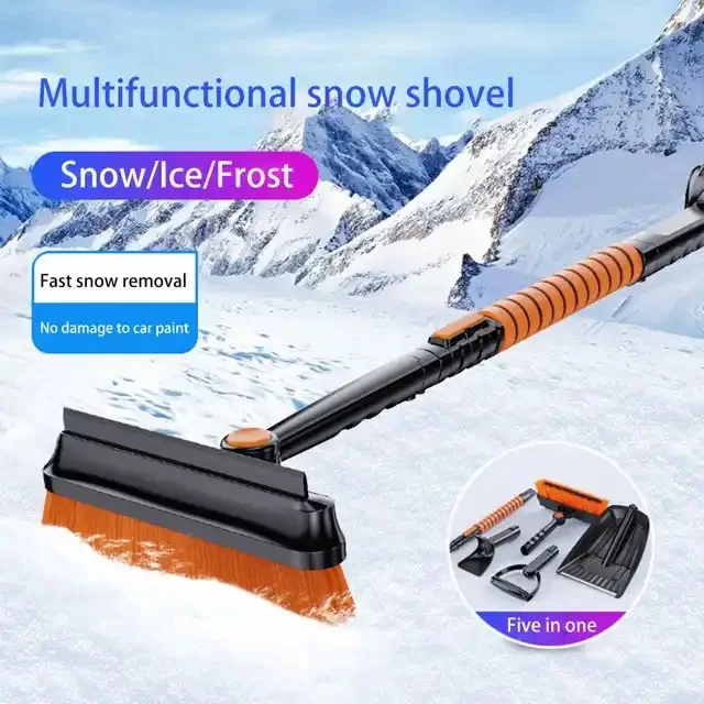 5 in 1 Extendable Rotatable Snow Brush Emergency Snow Removal  Shovel Broom with Foam Grip Snow Scraper Ice Scraper