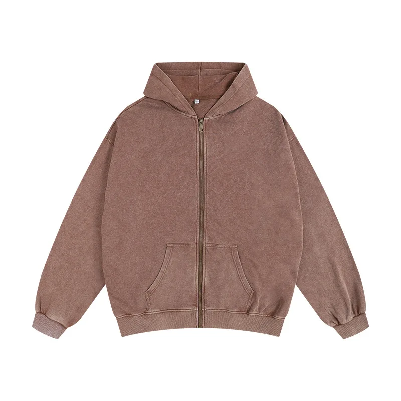 Custom 350 Gsm French Terry Cotton Vintage Sun Faded Rhinestone Embroidery Full Zip Up Hoodie Oversized Blank Unisex Hoodies