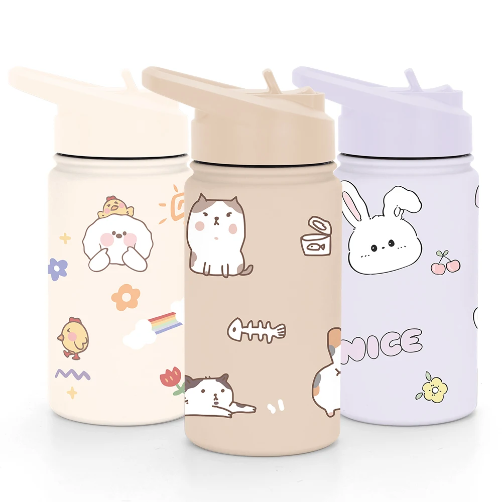 Double Wall Vacuum Insulated Kids Stainless Steel Water Bottle With Cartoon Image