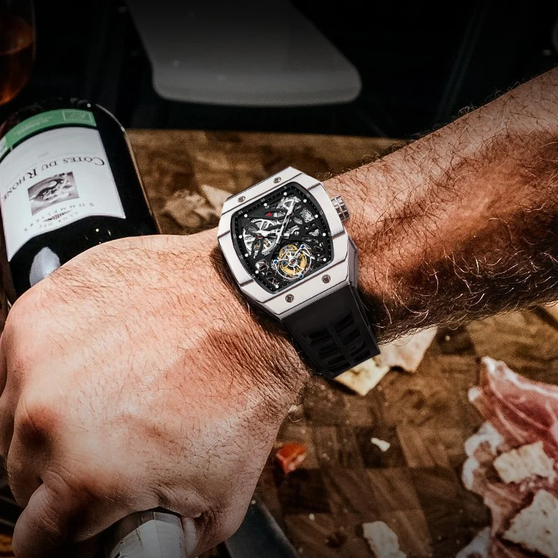 JINLERY Richard Tourbillon Carbon Fiber Cover Edition Luminous Hand Fluorescent design Mechanical Richard Tourbillon Watch