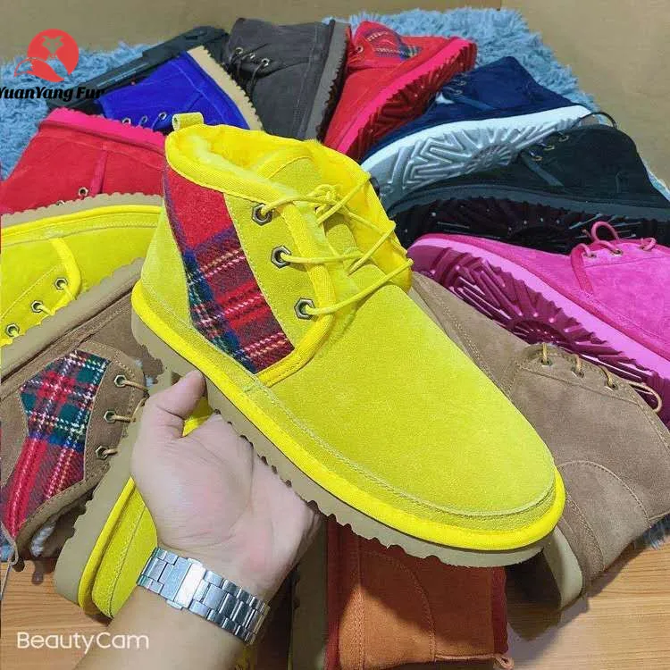 Mens womens kids red blue brown color real sheep skin plush fur snow winter warm boots  wool boots