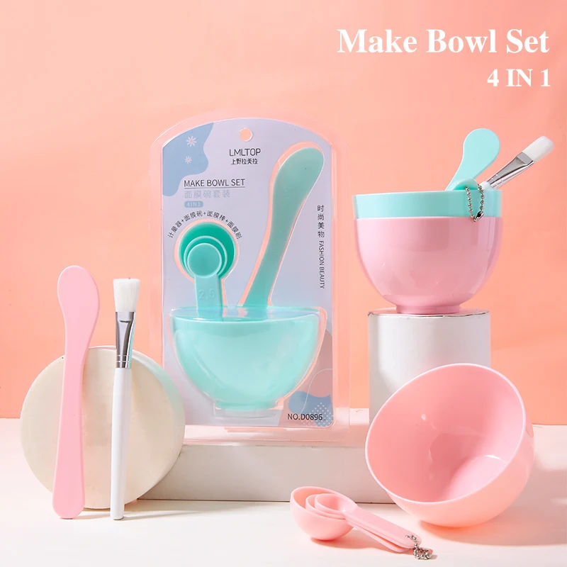 4 In 1 DIY Spa Face Mask Bowl Set And Brush Spoon Cosmetic Skin Care Bowl Set OEM Face Masking Brush And Big Bowl Spatula D0896