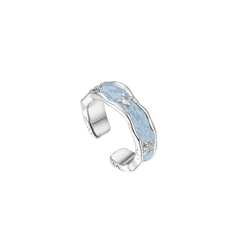 Korean Women  Geometric Star Wave Enamel Glaze Finger Rings Handmade Inlaid Zircon Open Ring Y2K Jewelry INS Girl Gifts
