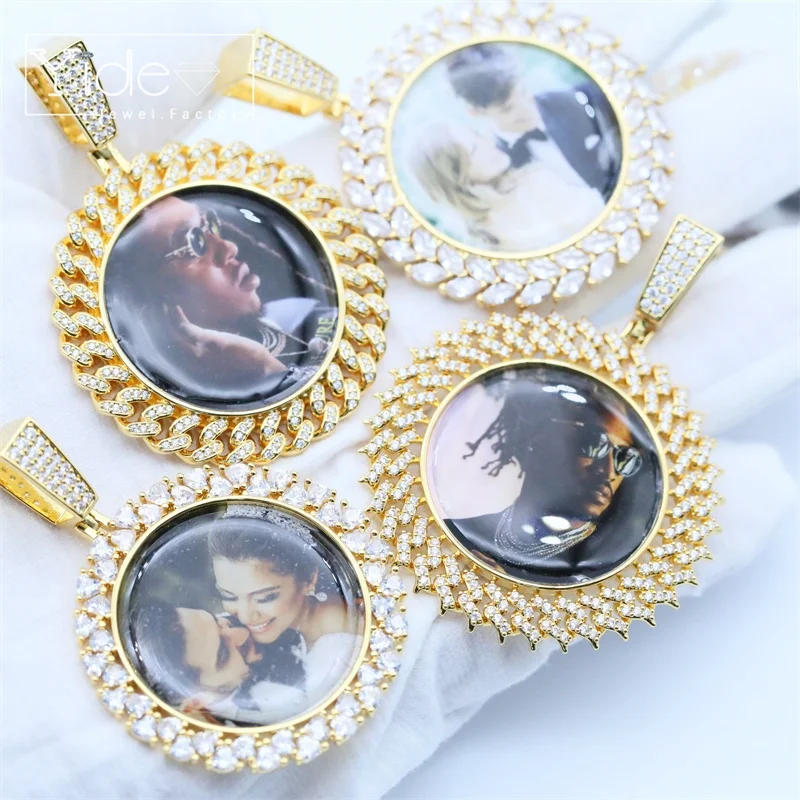 Hip hop photo memory medallions necklace men round sublimation jewelry blanks custom picture 38mm 45mm photo pendant