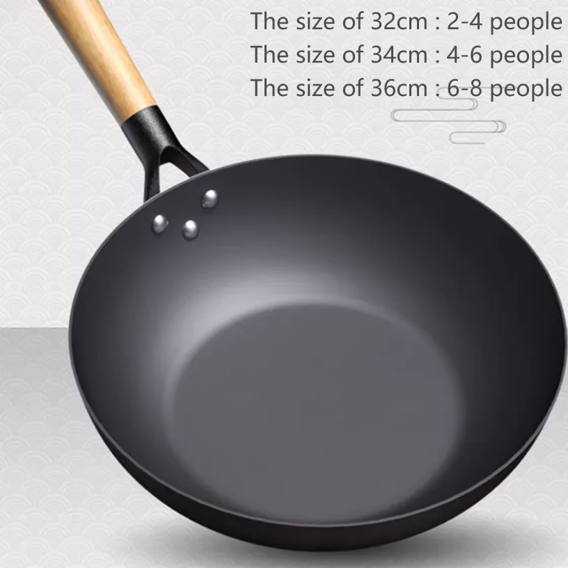 Cast Iron Enamel Kitchen Pan Thickening Wok and Frying Pan with Lid Non-Coated Non-Rust for Gas Induction Stove for Cooking