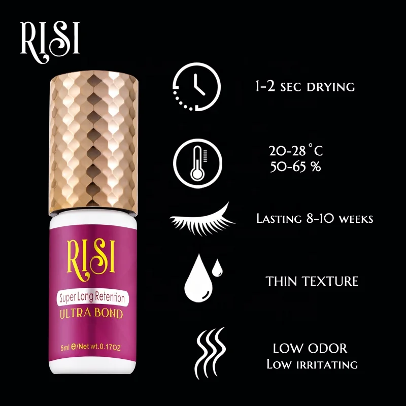 RISI Extra Strong OEM Organic Mini Volume Lash Glue Adhesive Waterproof Hypoallergenic for Eyelash Use