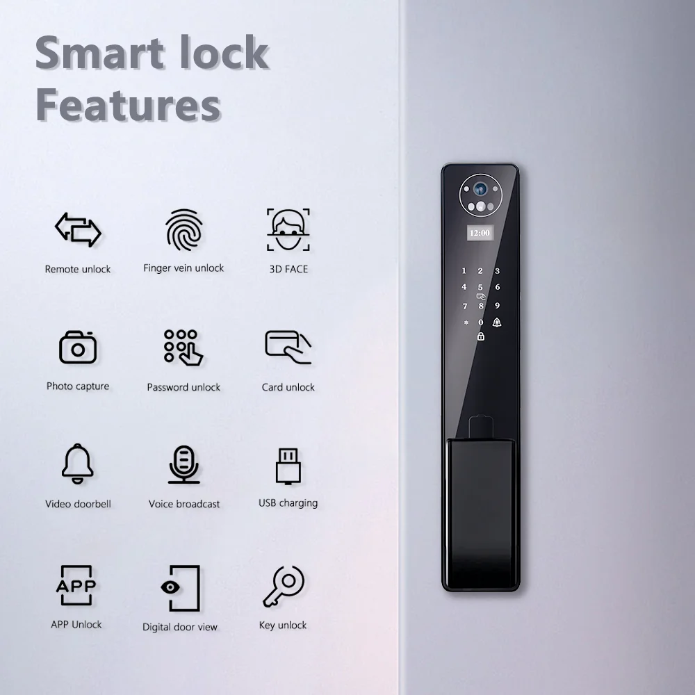 Eseye Popular Security Intelligent Remote Control Fingerprint Recognition External Door Electronic Lock Tuya Smart Face Lock