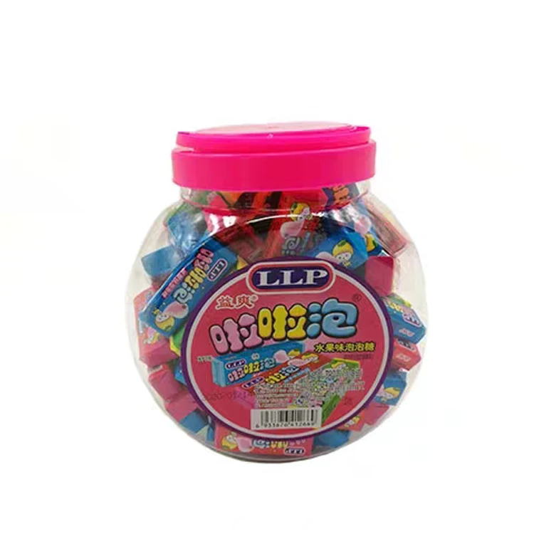 
Jar packing gum custom made low sugar sweet cartoon Fruity bubble gums candy 
