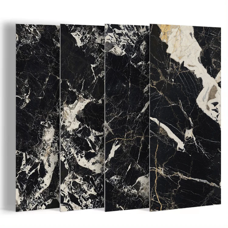 hotel villa sintered stone black glazed slab marble porcelain tile for living room decoration manufacturer china