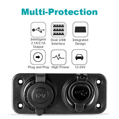 High quality 4.2 A 12 V dual USB charger with Cigarette Lighter Socket Splitter rocker switch panel for Automobile